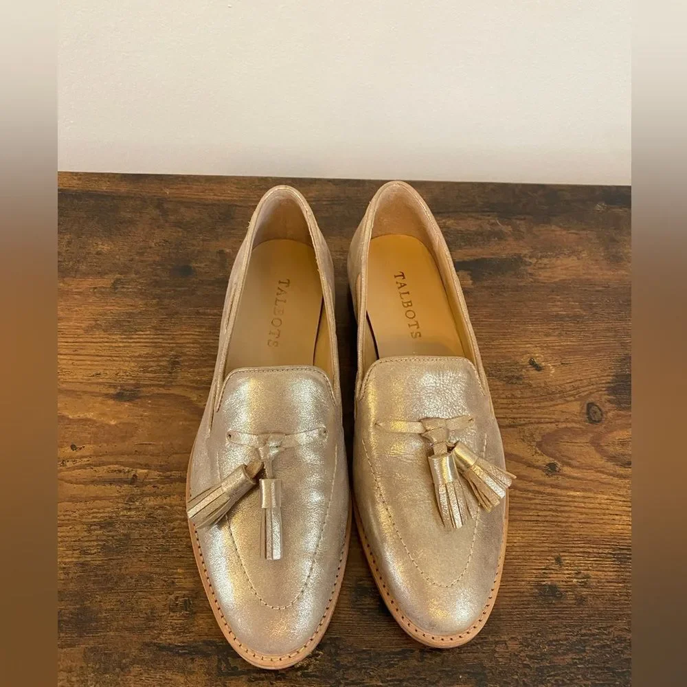 Talbots Leighton Tassel Loafers in Metallic Suede - Size 6.5